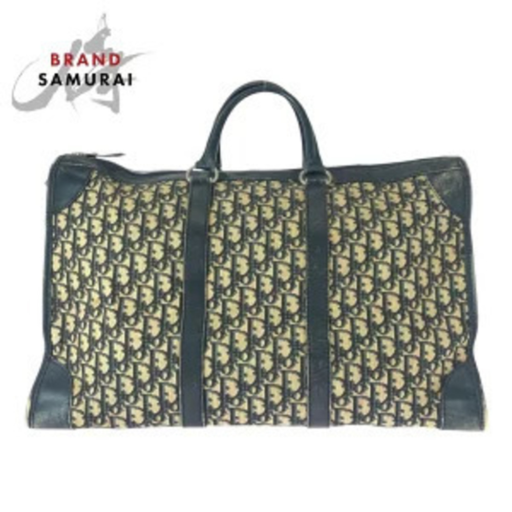 Christian Dior Trotter bag Navy Blue beige canvas leather Boston travel Handbag